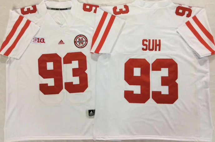 NCAA Men Nebraska Huskers White #93 SUH